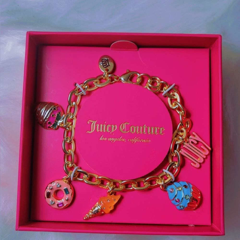 Juicy Couture Gold Bracelet with Pink and Blue Charms
